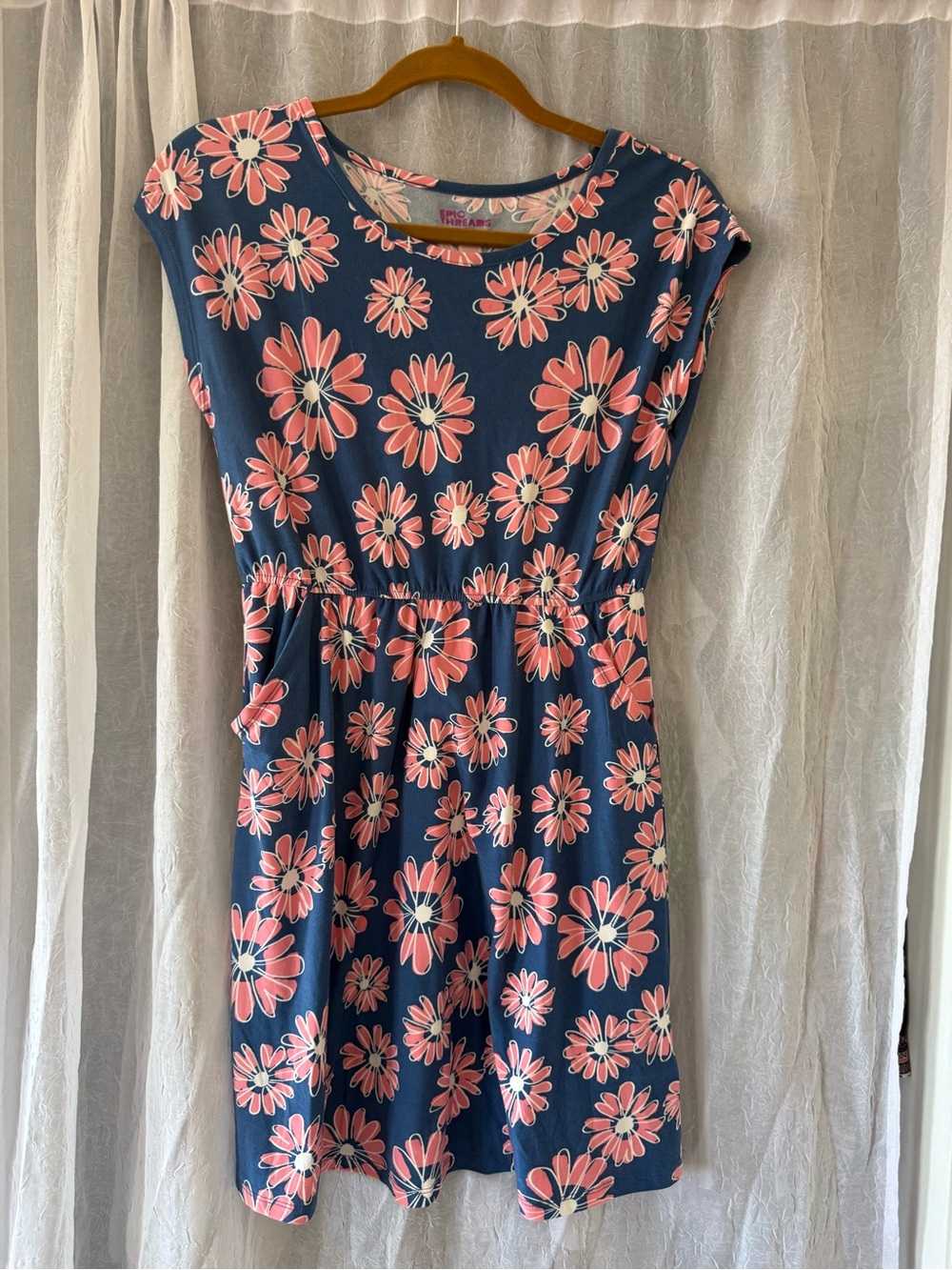 Epic Threads Navy and Pink Floral Short Sleeve Dress
